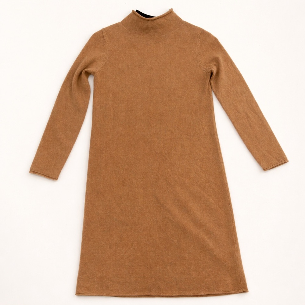 Magaschoni 100% Cashmere Sweater Dress SP Camel Mock Neck Quiet Luxury NWT